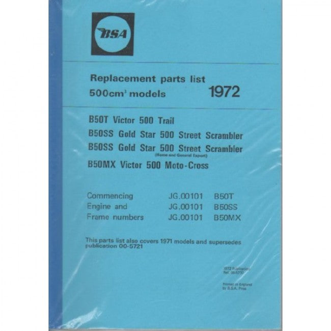 BSA 500er Modelle 1972 Ersatzteilbuch